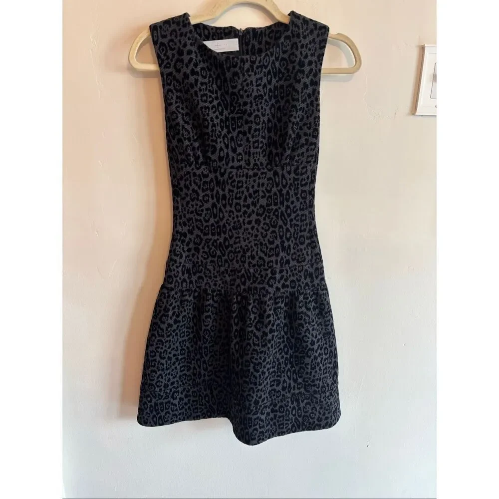 Thakoon Addition Leopard Print Drop Waist Dress Size 2 Charcoal Black Embossed